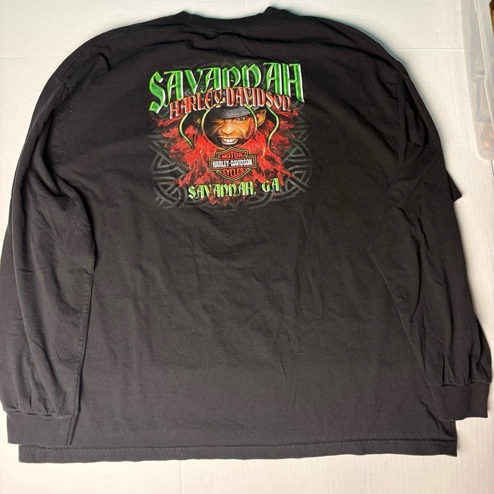 Harley Davidson Men’s 3XL T-Shirt Black Savannah GA Leprechaun Long Sleeve Biker